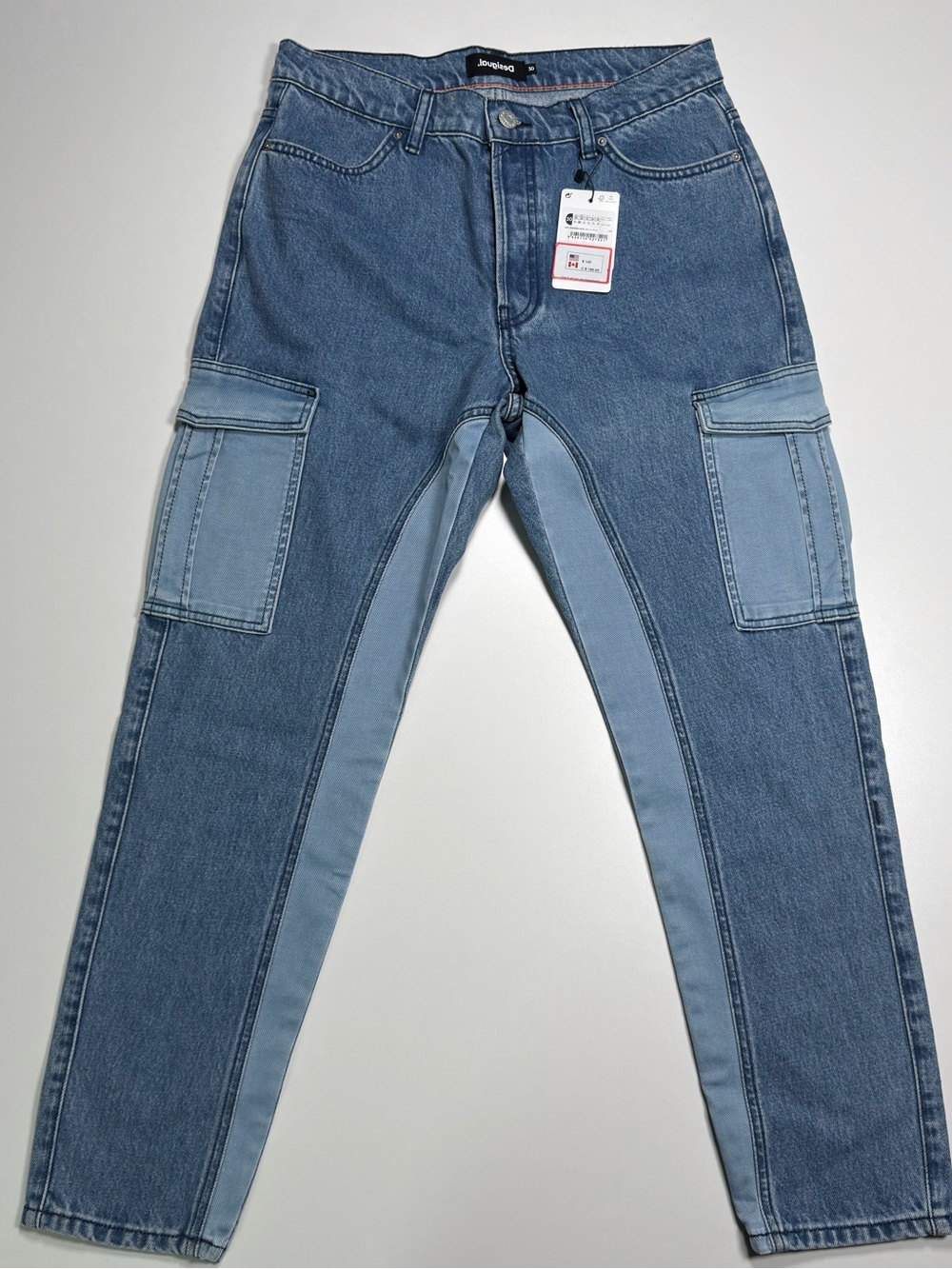 Desigual Two-Tone Blue Slim Straight Cargo Jeans